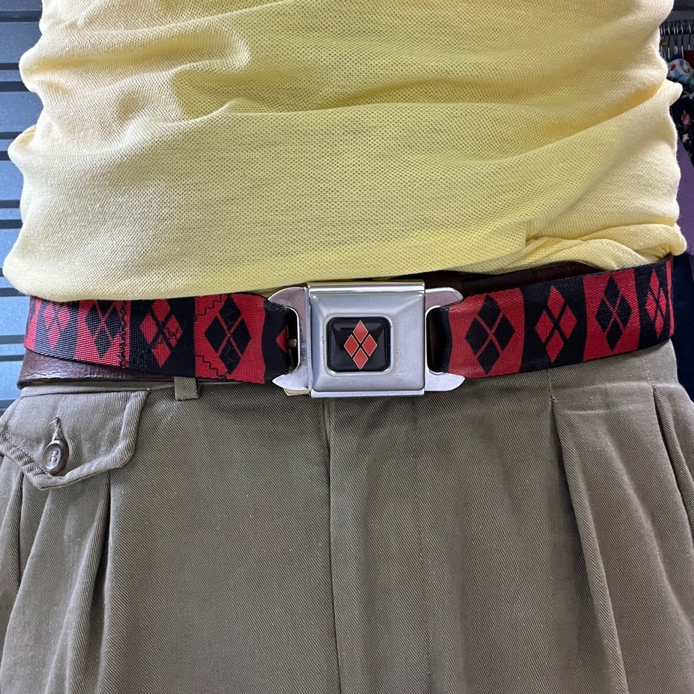 Harley Quinn Buckle-Down Belt Unisex OSFA Red Black Diamond Seatbelt USA MADE